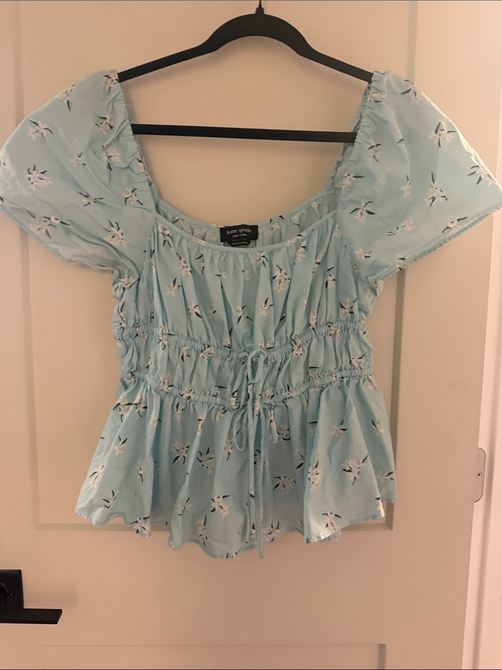 kate spade Light Blue Floral Smocked Peplum Blouse